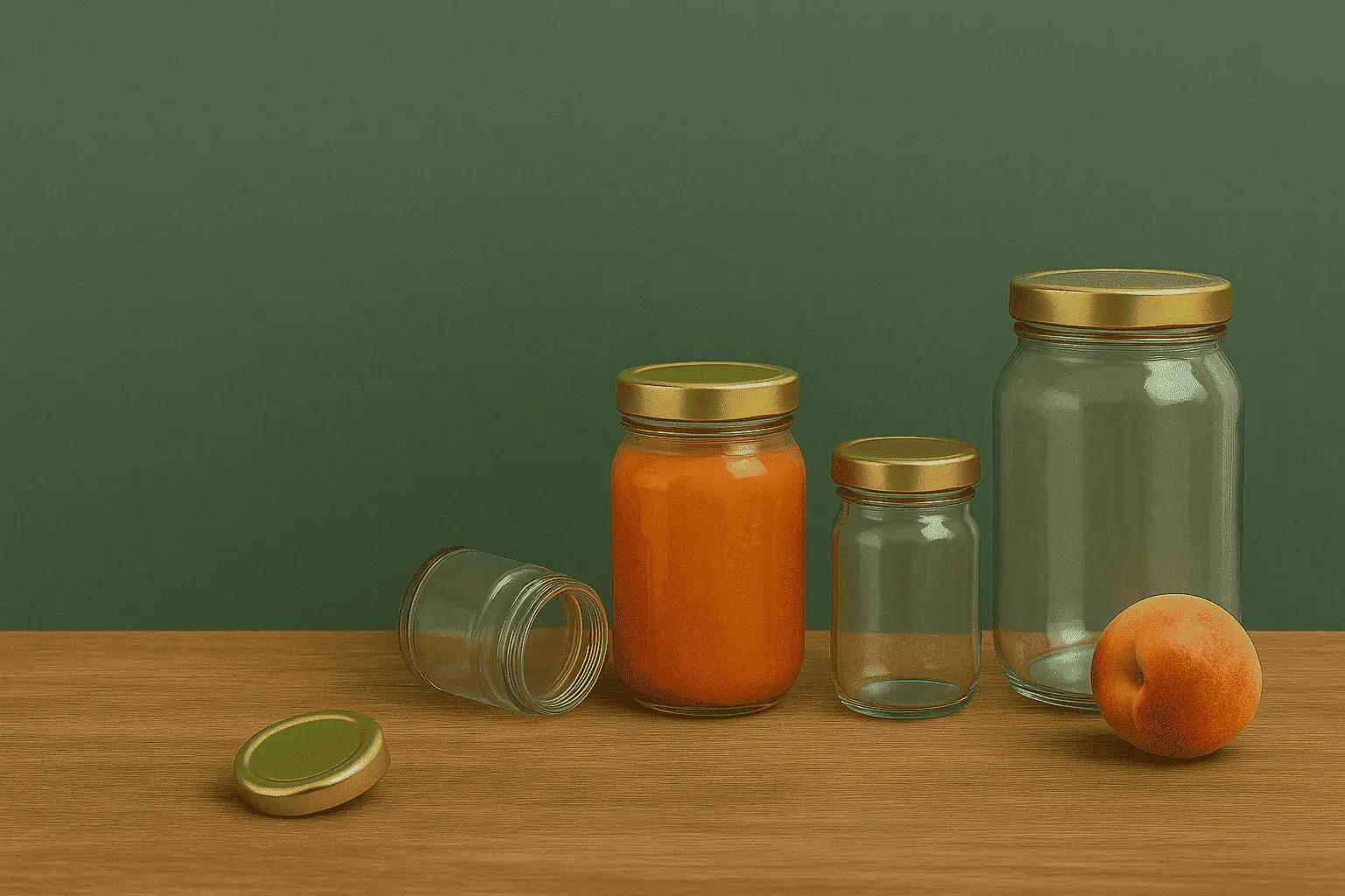 Borcane din sticlă cu capace aurii, ideale pentru miere și dulceață – ambalare și etichetare